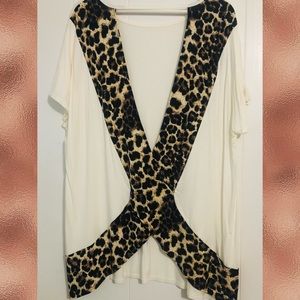 2XL White and Leopard Cross Back Top